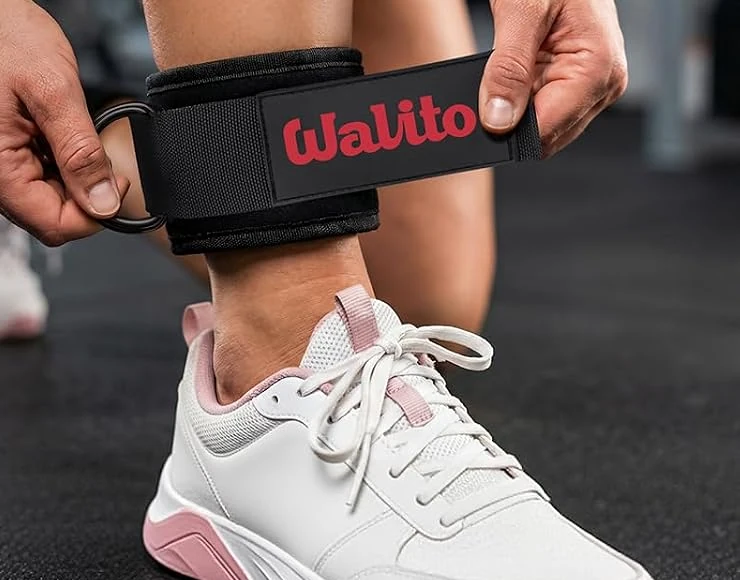 Hook-and-loop cuff being fitted above the ankle